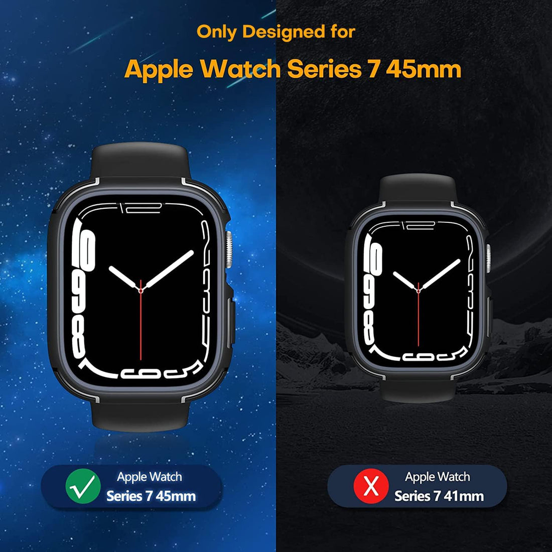 TAURI 2 Pack Apple Watch Series 9/8 / 7 45mm Case with Tempered Glass Screen Protector, [Military Drop Protection] [Anti-Scratch] Shockproof Soft Bumper Protective Cover - Black