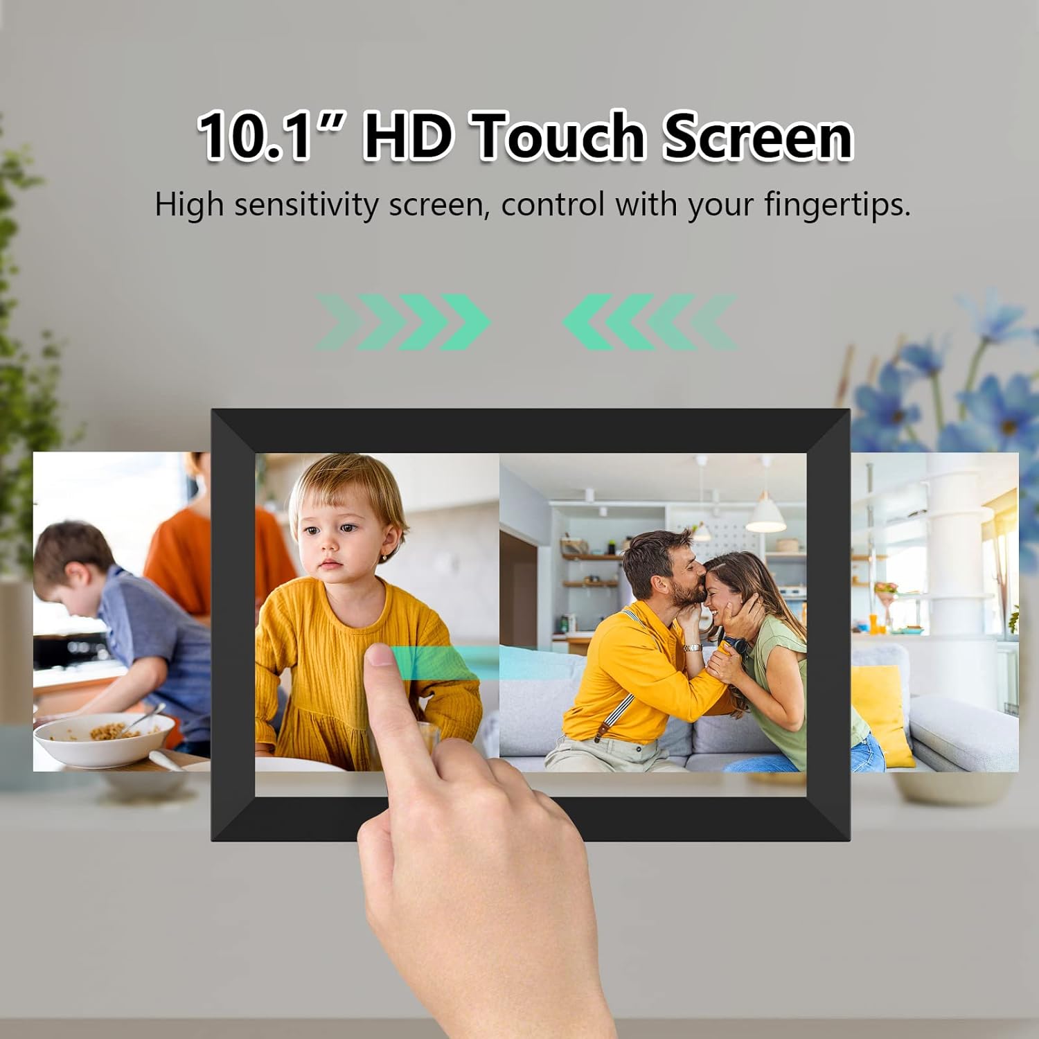 FRAMEO Smart Digital Picture Frame WiFi Cloud 10.1 Inch HD 1280x800 IPS Touch Screen Digital Frame with 16GB Storage Easy Setup to Share Photos or Video via Frameo APP Auto-Rotate Wall Mountable Black