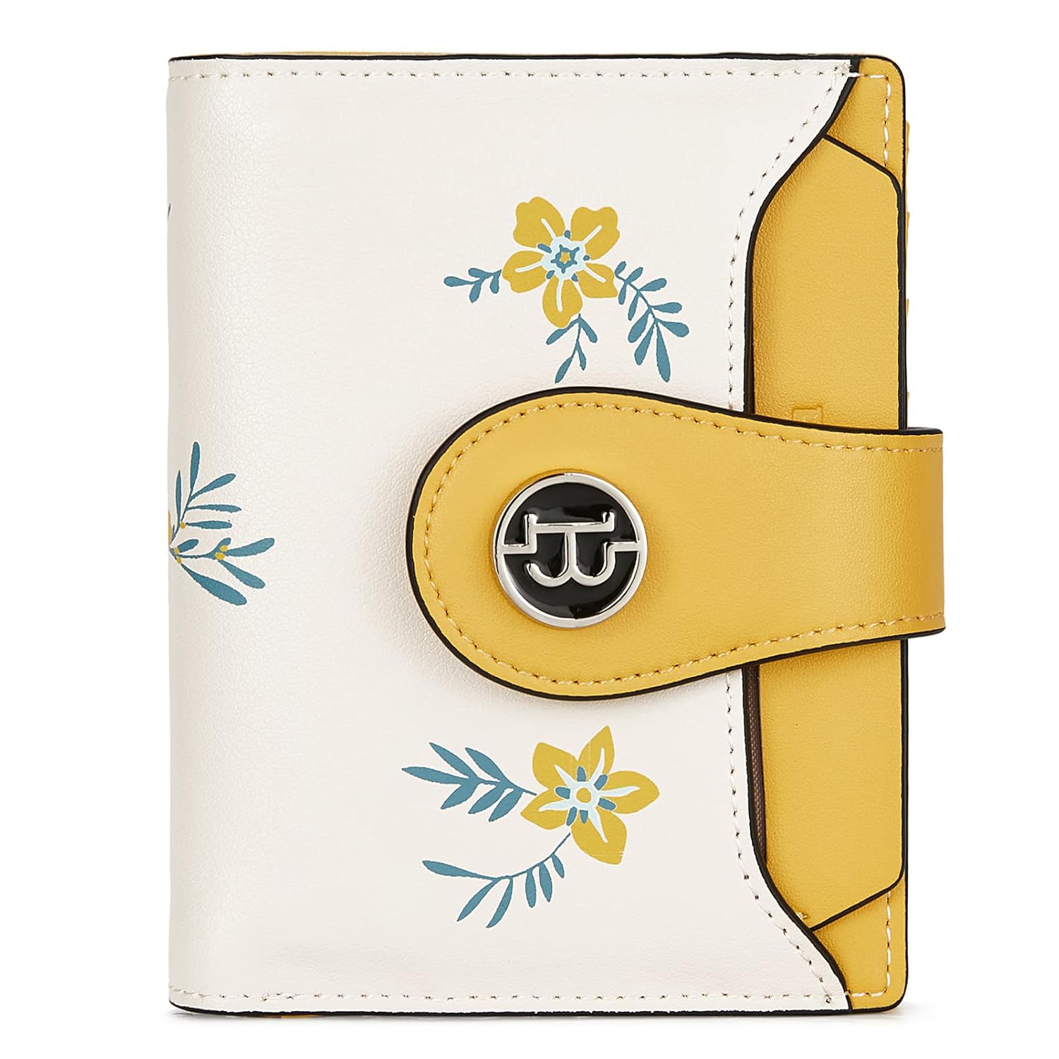 BOSTANTEN Women Leather Wallet RFID Blocking Small Bifold Zipper Pocket Wallet Card Case Purse with ID Window, Floral Yellow, small 4.72" x 3.93" x 0.78"