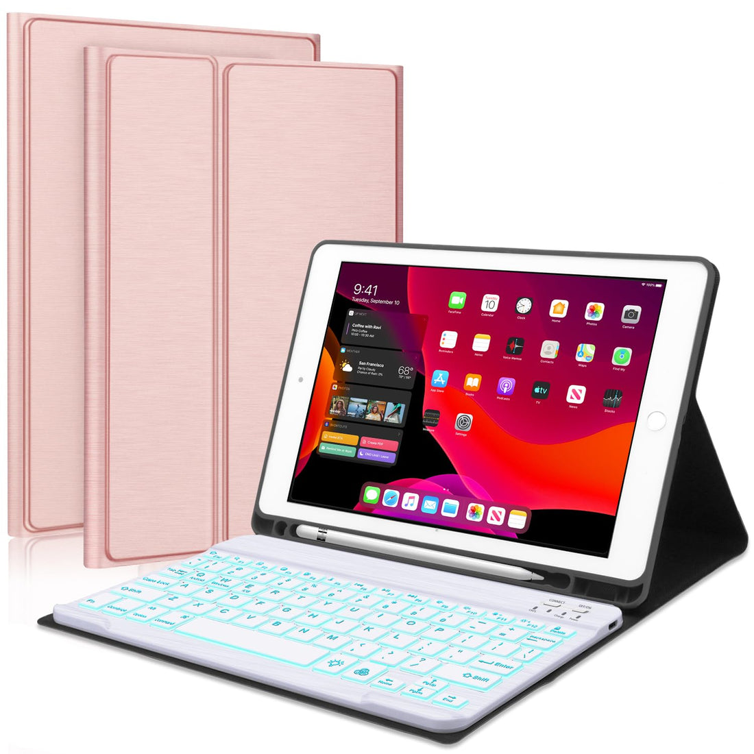 iPad 10.2 7th Generation 2019 Keyboard Case, Boriyuan 7 Colors Backlit Detachable Keyboard Slim Leather Folio Smart Cover for iPad 10.2 Inch/iPad Air 3 10.5"(3rd Gen)/iPad Pro 10.5 inch–Rose Gold