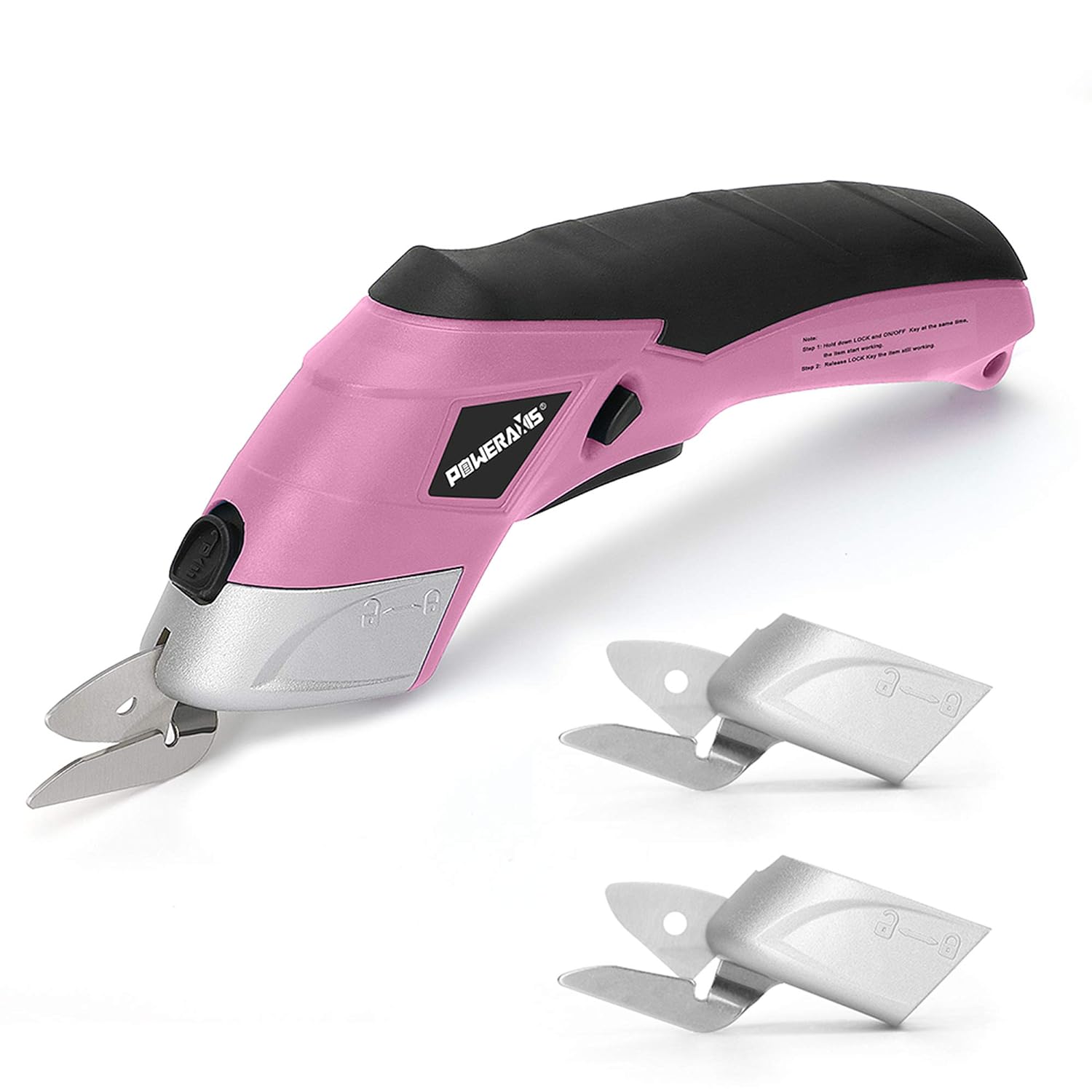 Electric Scissors, POWERAXIS Multi Cordless Electric Fabric Scissors with Two Blades, Electric Cutter for Fabric, Leather, Carpet,Paper,Cardboard with Release Safety Switch（Pink）
