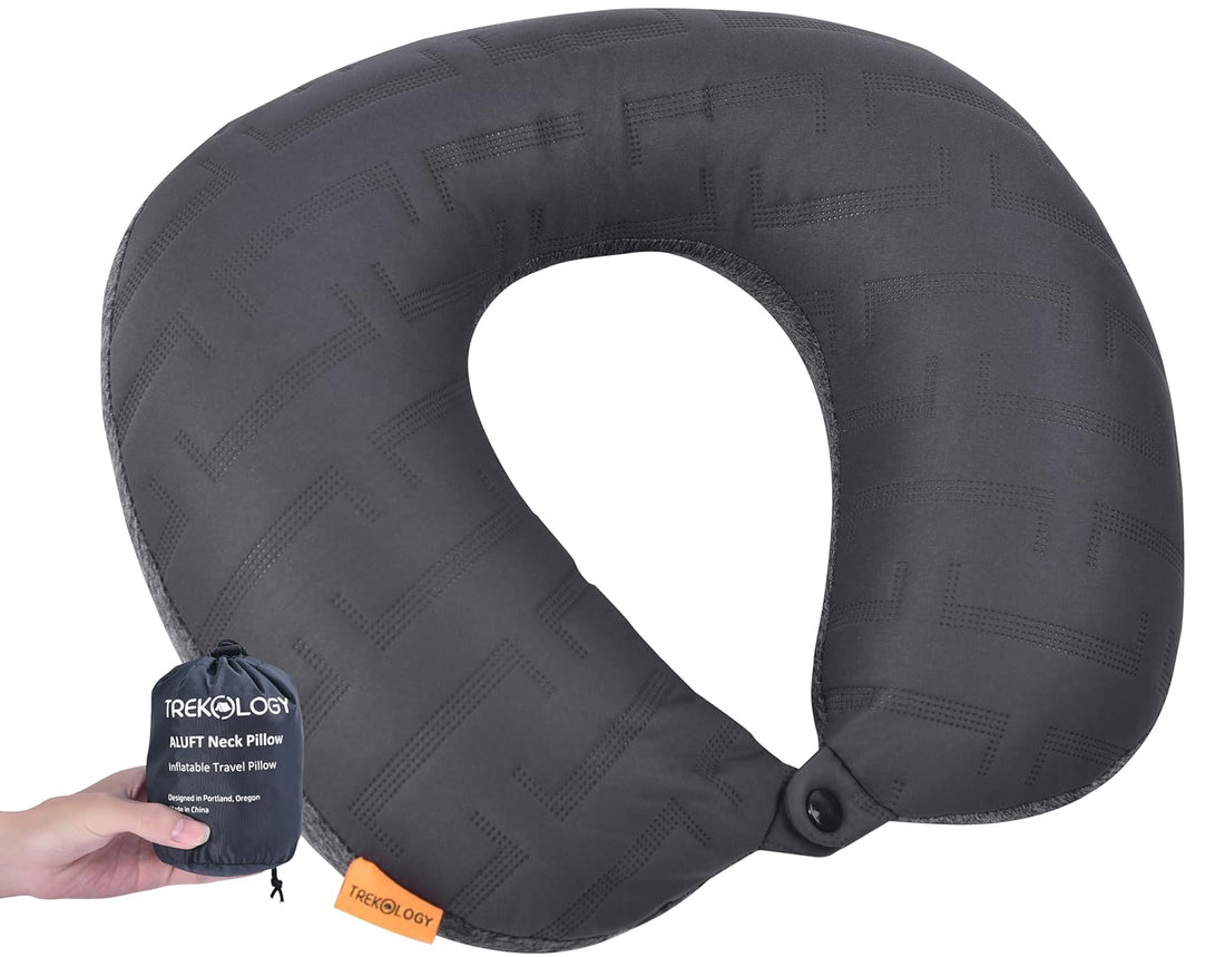 TREKOLOGY Inflatable Neck Pillow for Travel with Removal Cover - Ultimate Comfort and Support for Airplanes, Cars, and More - Ergonomic Design for Restful Sleep