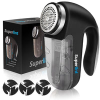 SUPER LINT Professional Electric Sweater Shaver Best Fuzz Pill Bobble Remover for Fabrics, Bedding, Clothes and Furniture, Use with Batteries or Power Adapter, Black & Silver