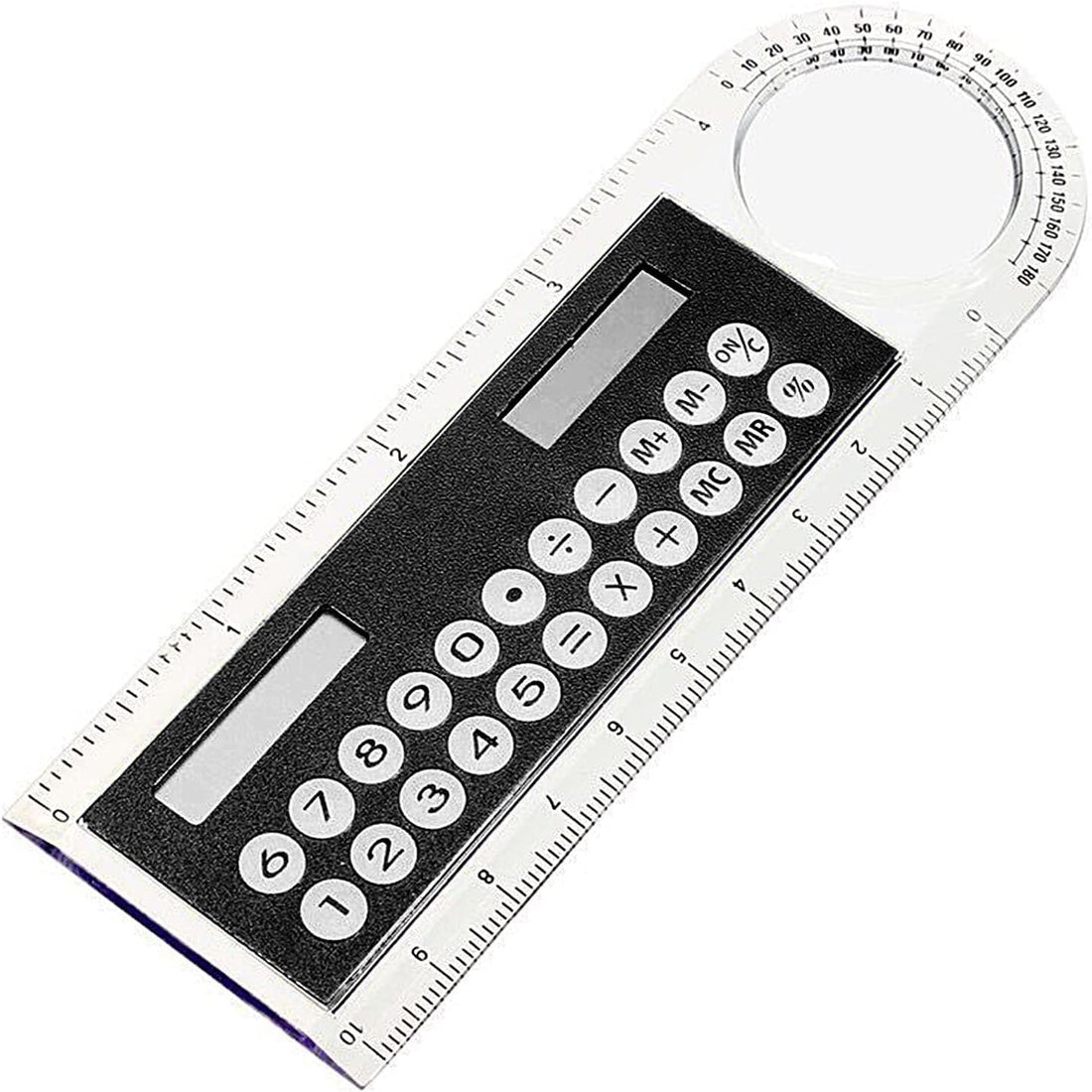 Black Mini Calculator, Portable Pocket Calculator Handheld Basic Calculator 3 in 1 Solar Powered Calculator Ruler Magnifier for Students Kids School Home Office,Christmas Birthday Gift Basic