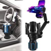 Cup Holder Extender Phone Mount (Adjustable) for Car with Expandable Base, 2-1 Multi Cupholder for Large Drink Bottle Mug and Phone Holder Fits All Smartphone (Black-Cup Holder Phone Mount for car)