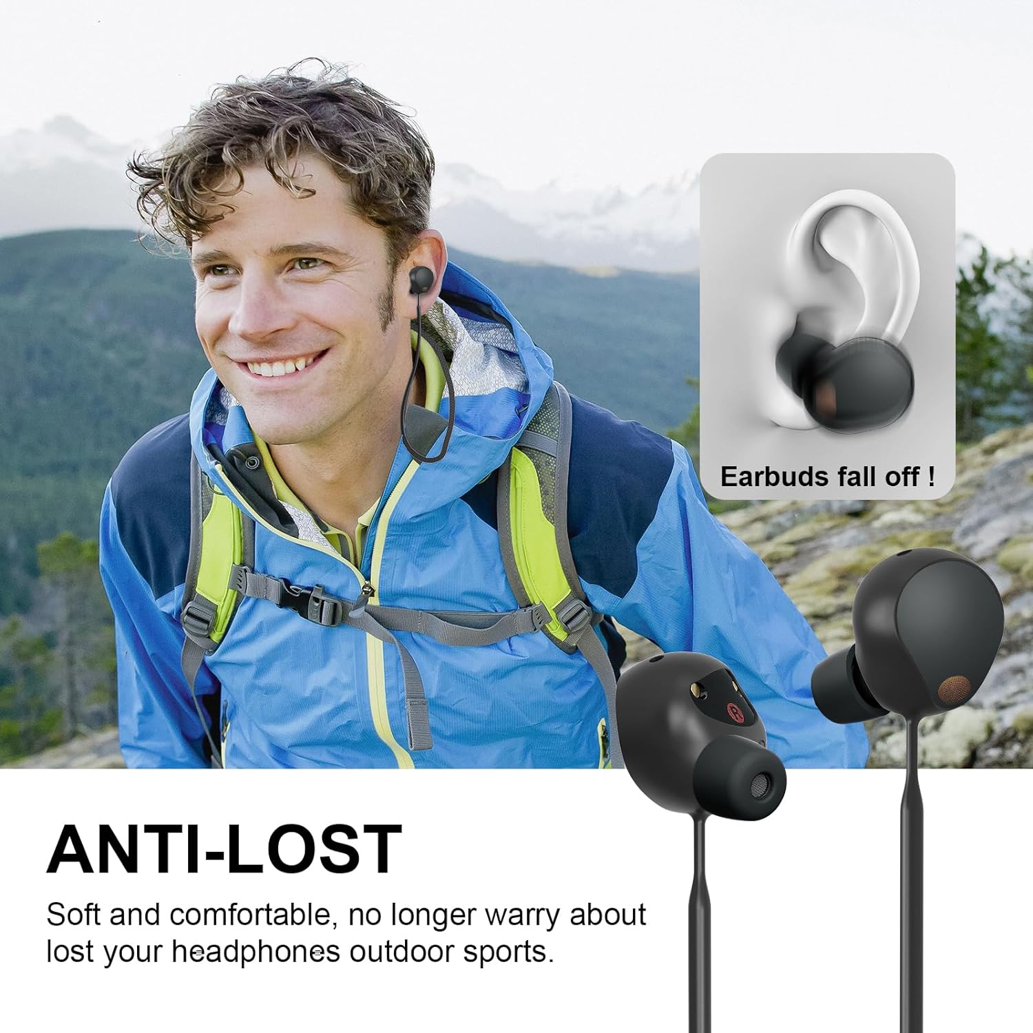 Anti-Lost Strap for Sony WF-1000XM5, Soft Silicone Sports Lanyard Compatible with Sony WF-1000XM5 Earbuds, Anti-Slip Headphones Lanyard Accessories for Sony XM5 Headphones Neck Rope Cord (Black)
