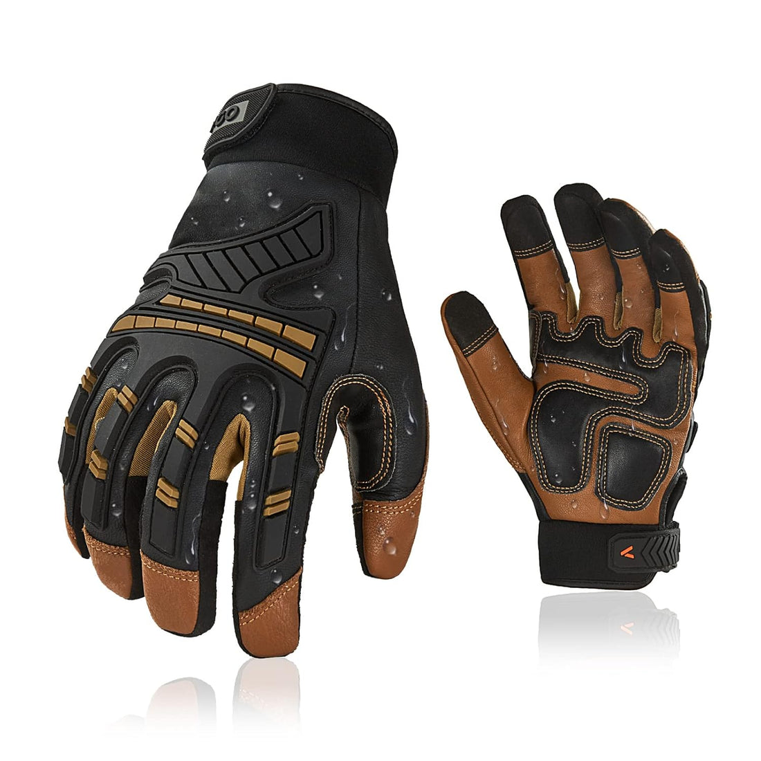 Vgo High Dexterity Water Repellent Goat Leather Heavy Duty Mechanic Glove,Rigger Glove,Anti-vibration,Anti-abrasion,Touchscreen (Brown,Size M,GA8954)