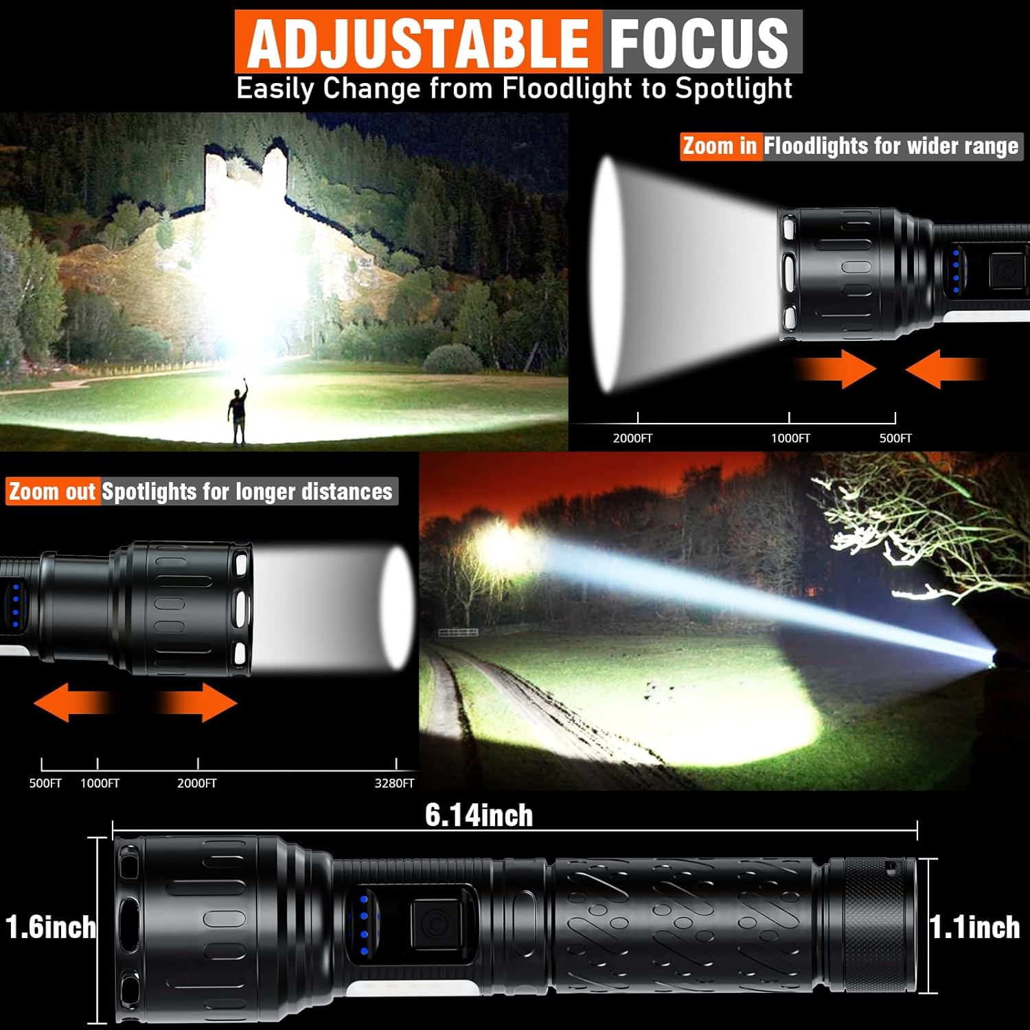 DanByte Rechargeable Tactical LED Magnetic Flashlight, Super Bright 100000 Lumens Flashlight High Lumens with IPX7 Water-Resistant,Zoomable,Small Rechargeable Flashlight for Camping Emergency