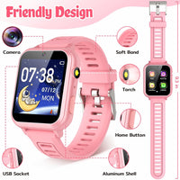 Waterproof Touch Screen Smart Watch with 24 Puzzle Games HD Camera Music Player Pedometer Alarm Clock and Selfie Cam - Great Learning Toy for Kids (Pink)