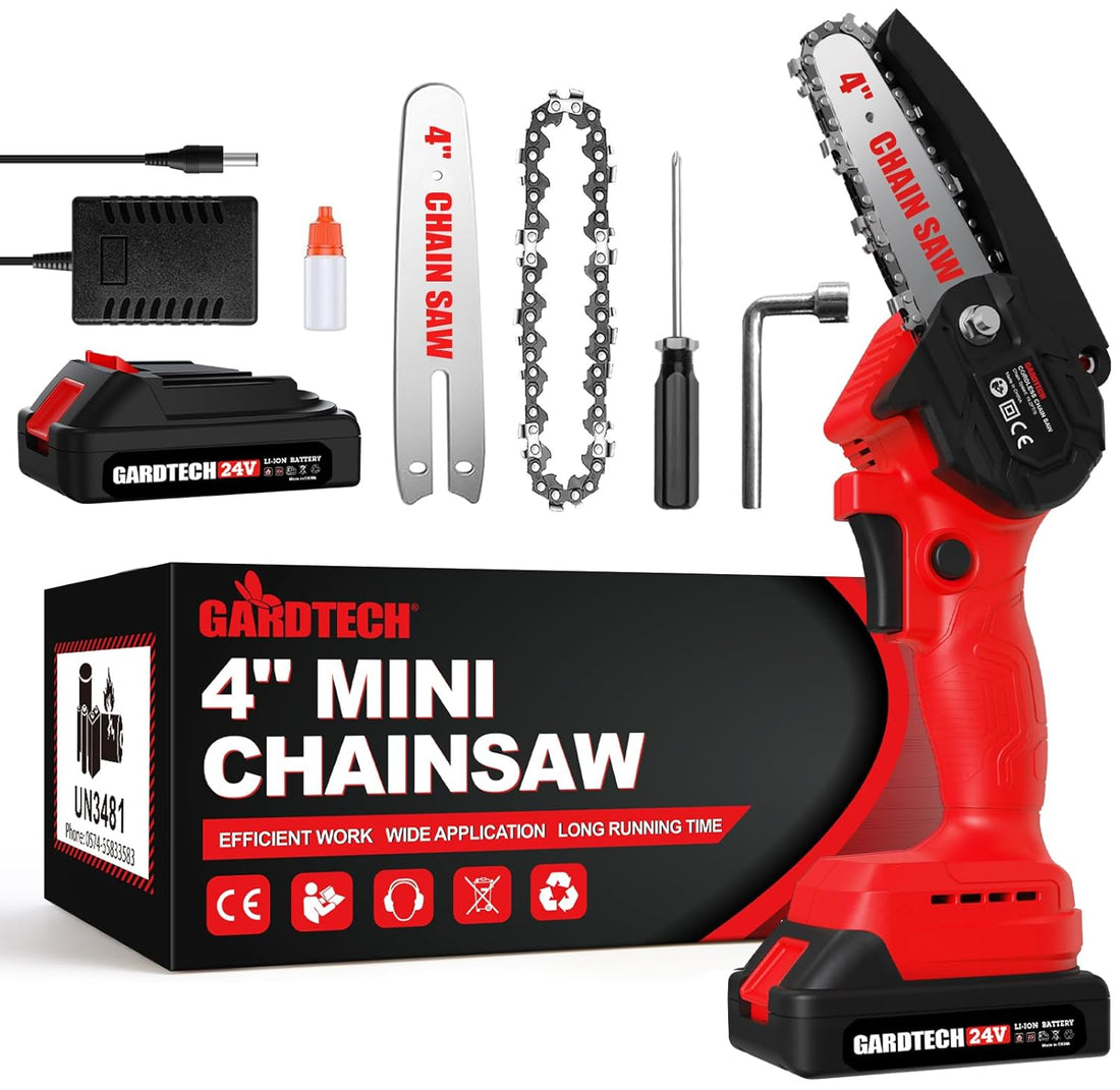 Mini Chainsaw Cordless 4 Inch, Gardtech Cordless Chainsaw Battery Powered Pruning Chain Saw 1 Battery Good for Olders, DIYer, Gardeners