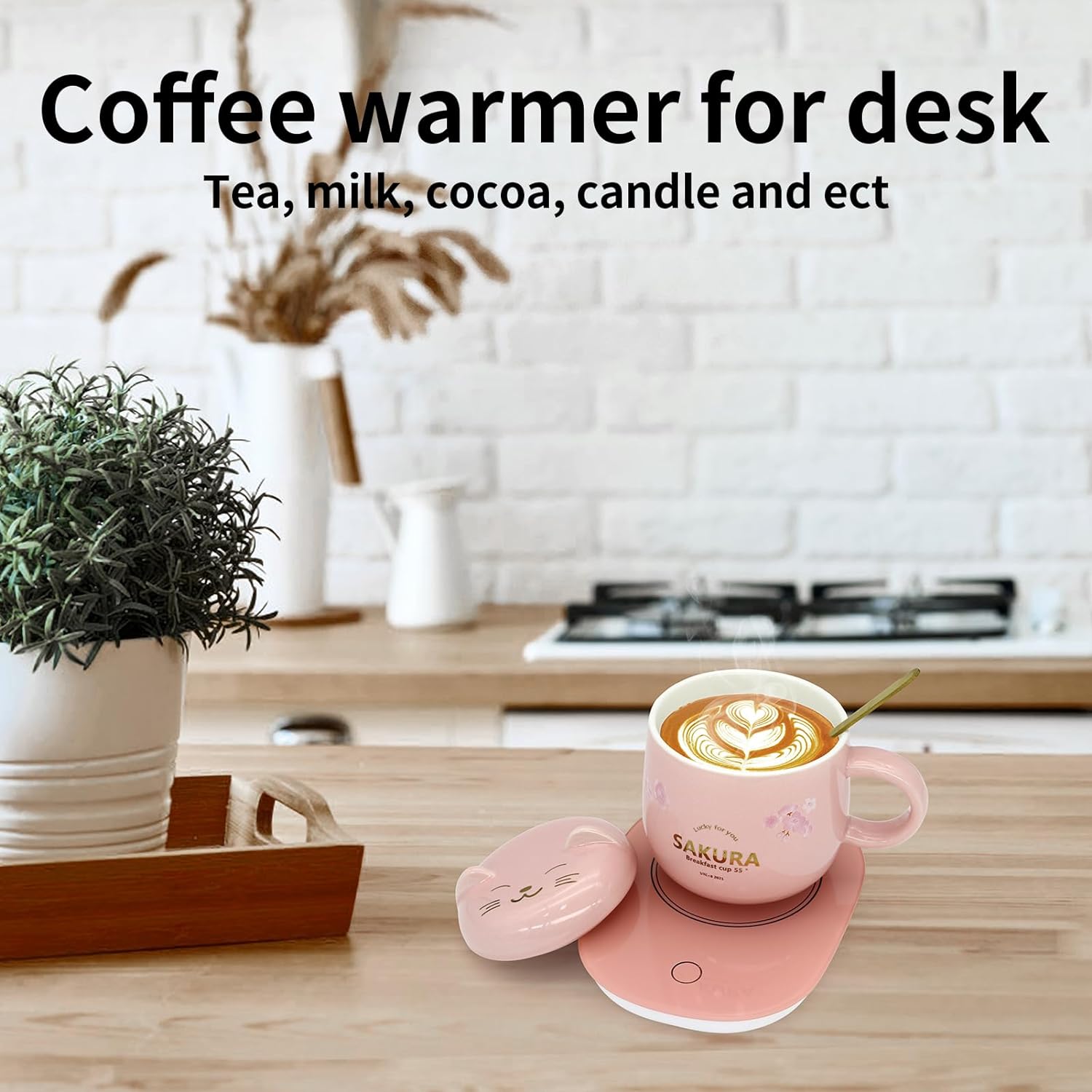 Coffee Warmer with Mug - Cordless Coffee Warmer Smart Coffee Warmer Coffee Cup Warmer for Desk Coffee Warmer for Desk Coffee Cup Warmer Plate Pink