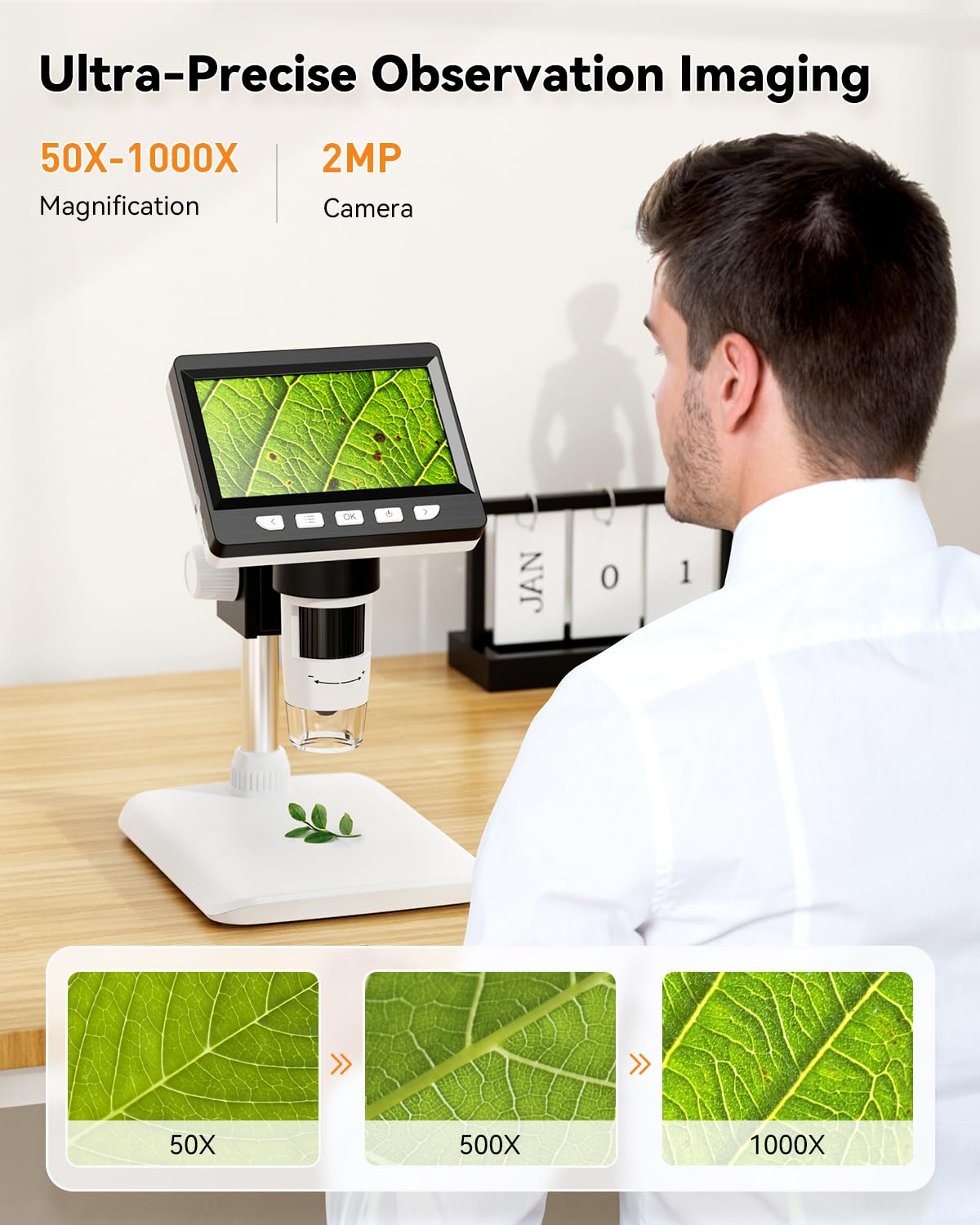 4.3" LCD Digital Microscope for Adults, SKYEAR Coin Microscope 50X - 1000X Magnification with 8 Ajustable LED Fill Lights, USB Microscope for Windows/MacOS