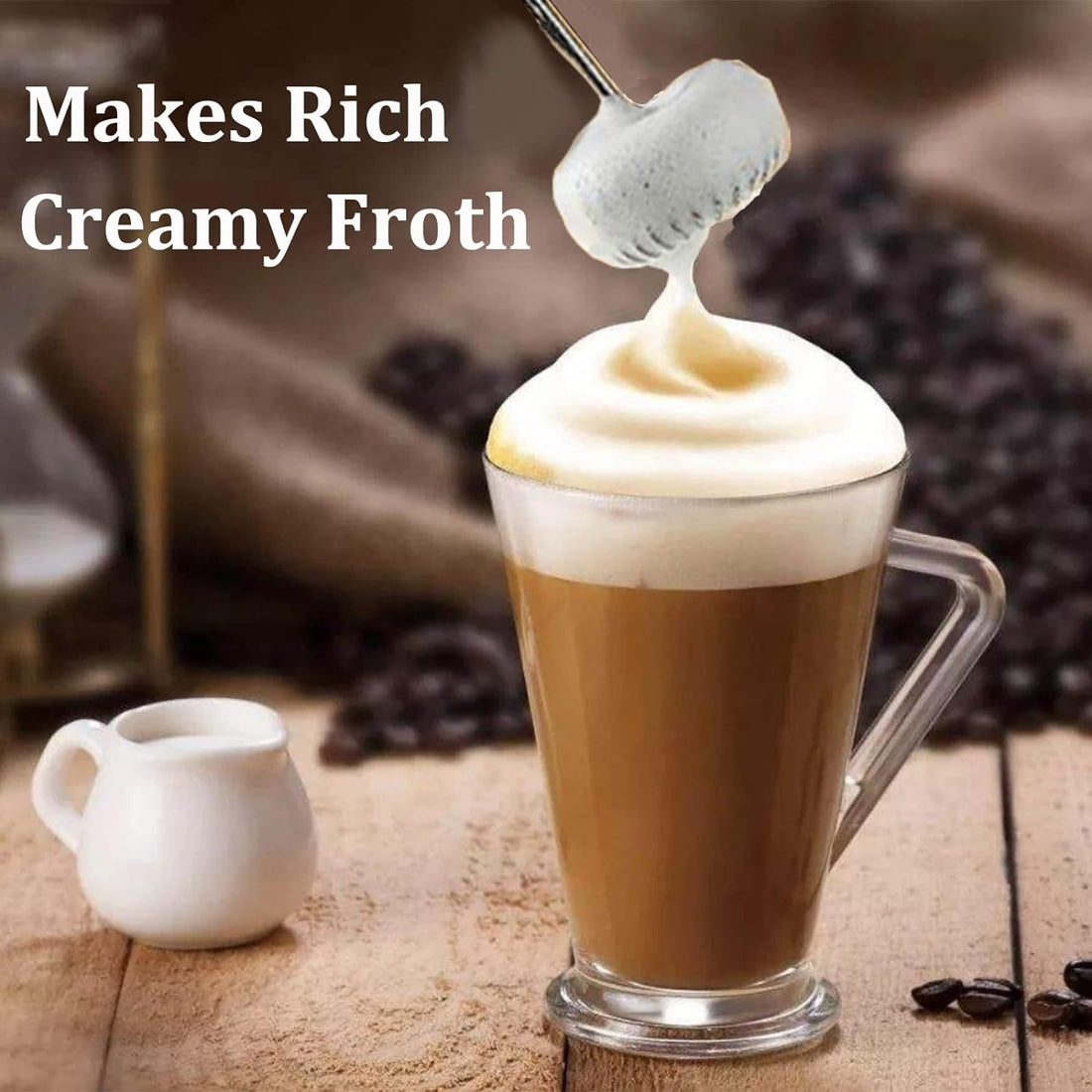BASANIE Milk frother for coffee, lattes ,Whisk drink mixer, Mini foamer for Cappuccino, Frappe, Matcha, Hot Chocolate. Battery operated stainless foam maker handheld eletric frothers
