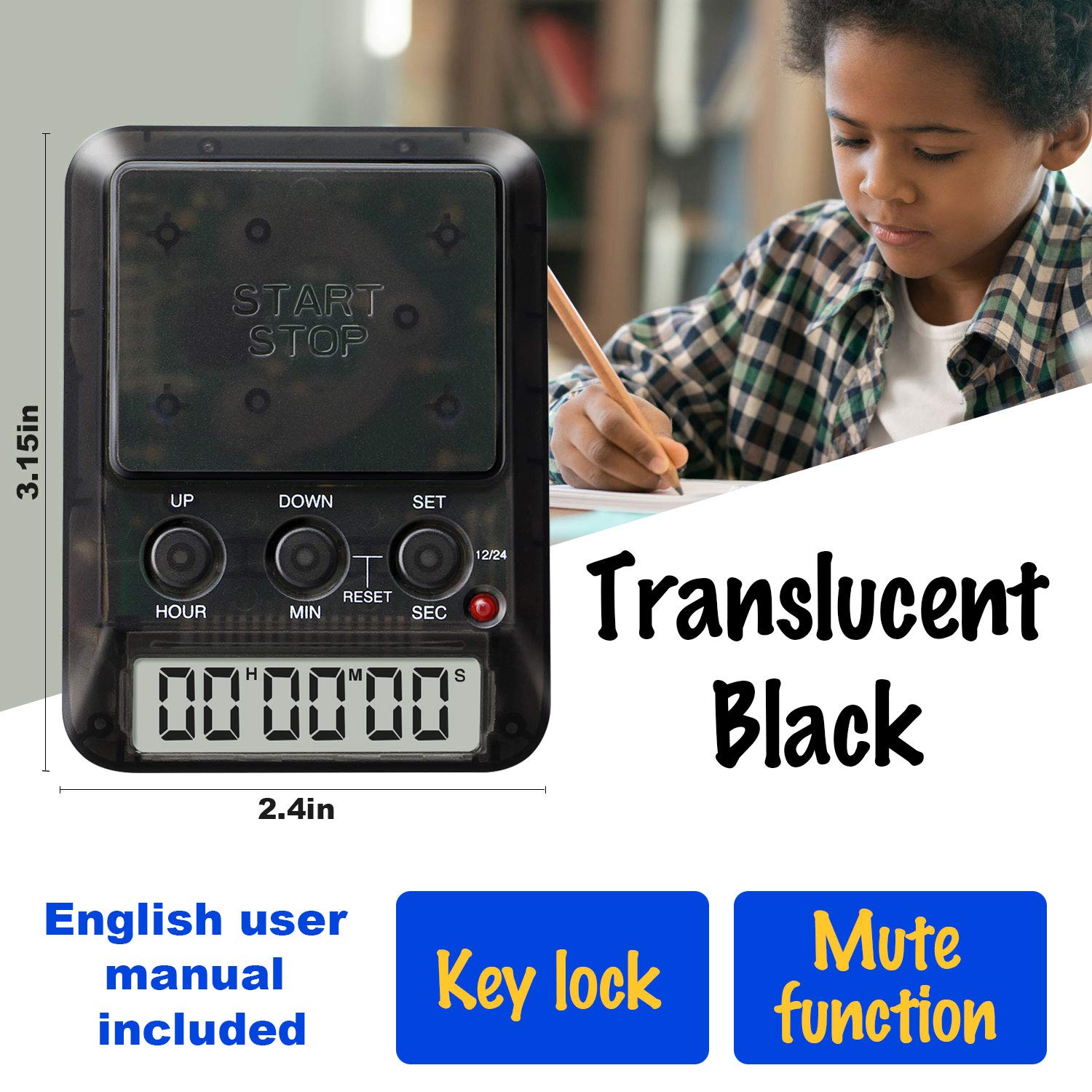3-in-ONE Digital Timer (Count-Down) / Stopwatch (Count-Up) / Count-Days with LED Lights & Beeps Notification Large Easy-Push Button Mute & Lock Functions Timer for Kids