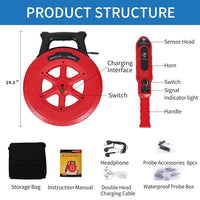 Yeipower Pipe Blockage Detector Locators-Sensor - Water Pipe Wall Scanner 30M Pipeline Detector Metal PVC Water Pipes Clogging Tool (30M)