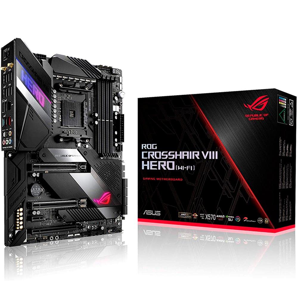 Asus ROG X570 Crosshair VIII Hero (Wi-Fi) ATX Motherboard with PCIe 4.0, on-Board WiFi 6 (802.11Ax), 2.5 Gbps LAN, USB 3.2, SATA, M.2, Node and Aura Sync RGB Lighting