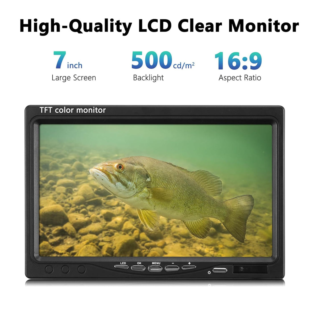 MOQCQGR Underwater Fishing Camera, Portable Video Fish Finder wiht 7 inch HD LCD Monitor 1200TVL Camera, 12pcs IR and 12pcs LED White Lights for Ice,Lake and Boat Fishing(15M/49FT)