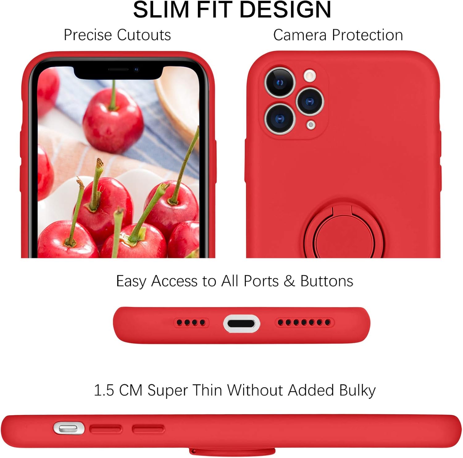 BENTOBEN iPhone 11 Pro Max Case, Slim Silicone | Kickstand with 360° Ring Holder | Support Car Mount | Soft Gel Rubber Hybrid Hard Drop Protection Shockproof Bumper Anti-Scratch Cover, Red