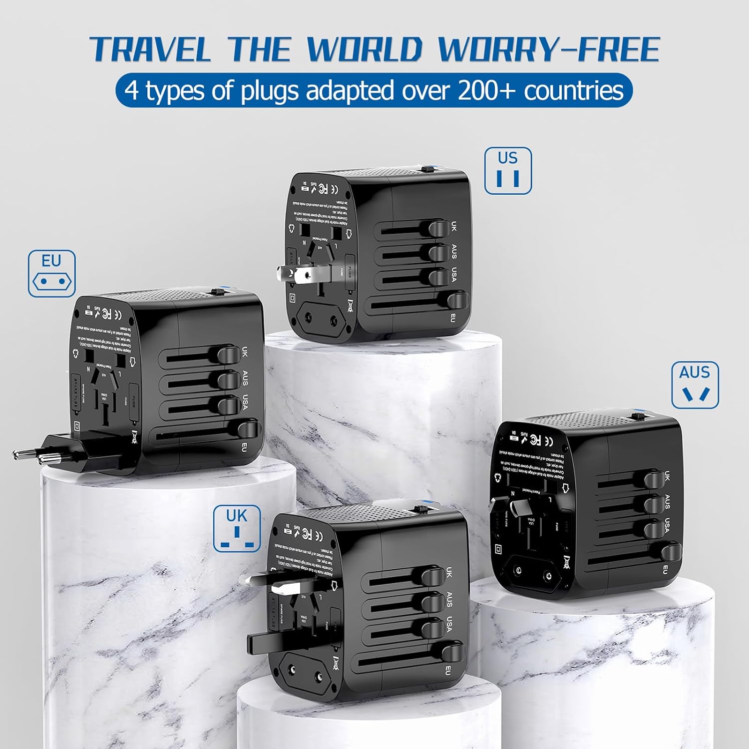 APzek International Travel Adapter and Voltage Converter, Step Down 220V to 110V Travel Converter for Hair Dryer Phone, All-in-one Power Converter for US to UK EU AU Asia Cover 200+Countries