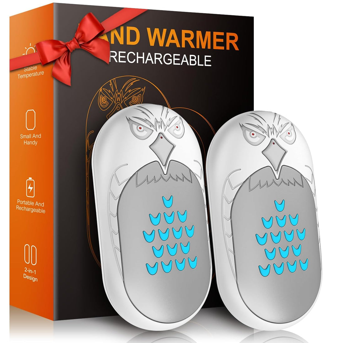 WOWGO Hand Warmers Rechargeable, 2 Pack Electric Hand Warmer 6000mAh Reusable Handwarmers with 20Hrs Long Heating, Portable Pocket Heater, Gift for Christmas, Camping, Golf, Hunting (White)