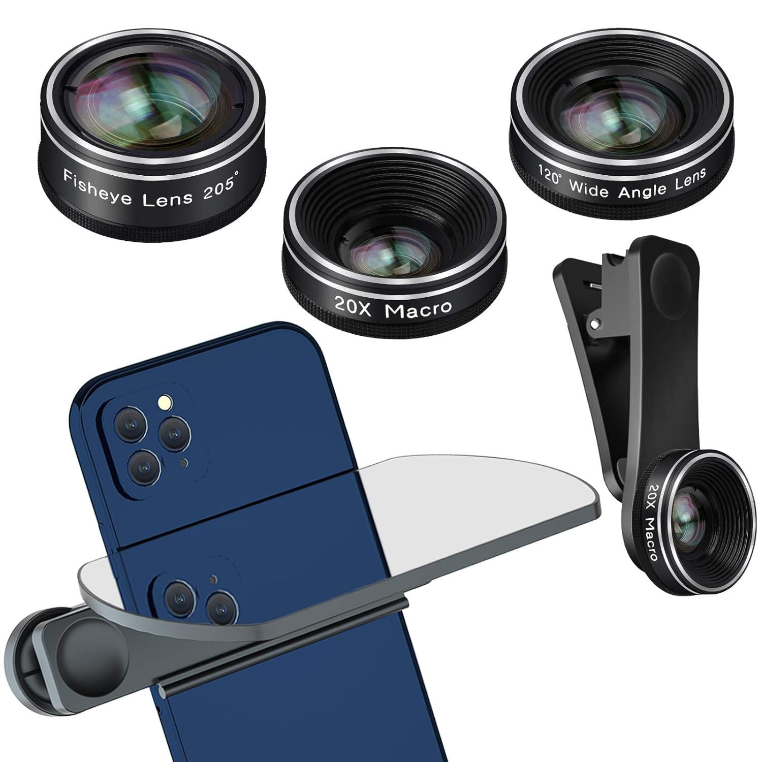 Mocalaca Phone Camera Lens 3 Phone Lens Kit with Refective Mirror, Clip on Fisheye/Macro/Wide Angle Lens Attachment for iPhone 14 13 12 11 Xs X Pro Max Samsung Android Smartphone