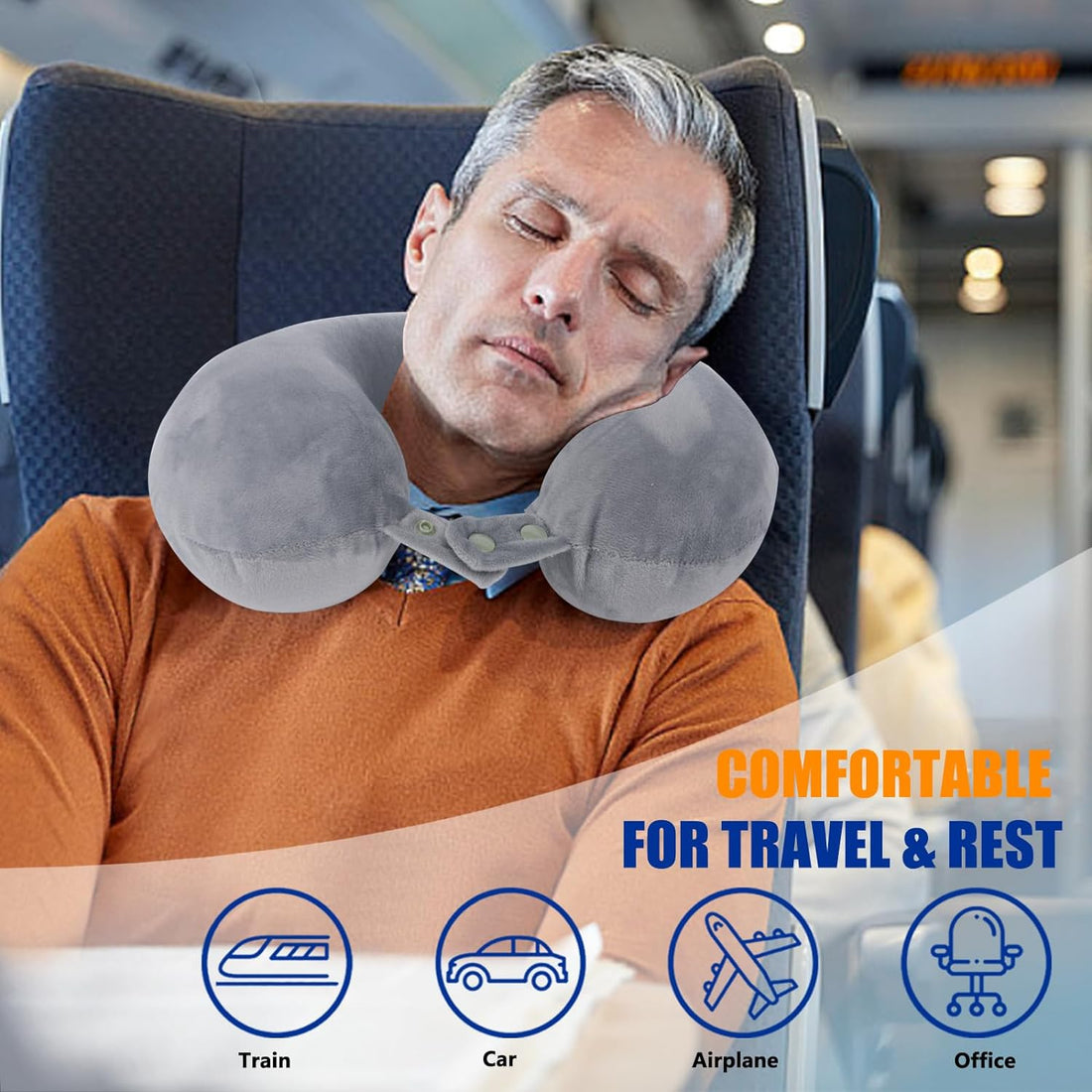 SAIREIDER Airplane Pillow 100% Memory Foam Neck Pillow for Airplanes Flight Rest Best Adjustable Travel Neck Support Pillows-Prevent The Heads from Falling Forward (Grey)