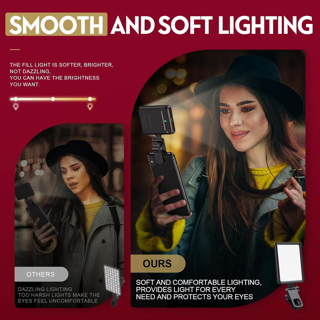 Datarm 60 LED Selfie Light,Clip Video Light for Phone, iPad, Laptop and Tablet, 3000mAh Rechargeable CRI 90+ Portable Phone Light Clip for Selfie,Video Conference,Vlog,TikTok
