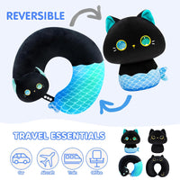 Caaaat Kids Travel Pillow, 2 in 1 Deformable Kids Neck Pillow, with U-Shaped Pillow or Cute Cat Animal Reversible Plush Toy for Airplane, Car, Train - 13 Inches