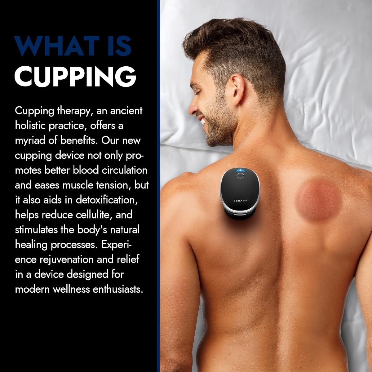 serapy Smart Cupping Therapy Device for Pain Relief, Portable Electric Cupping Massager for Aches and Muscle Soreness, Boost Circulation, Dynamic Sunction, Black
