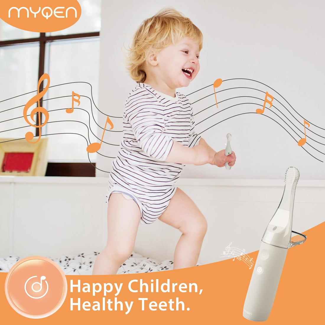 MYQEN Kids Electric Toothbrush, Complete Tooth Care Solution for Kids & Toddlers 1-6+, Soft Toothbrushes with Music, Light, 2-Minute Timer, Drop-Proof and Easy-Grip