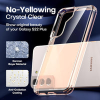 TAURI [5 in 1 Shockproof Designed for Samsung Galaxy S22 Plus Case 5G 6.6 Inch, with 2 Pack Tempered Glass Screen Protector + 2 Pack Camera Lens Protector Slim Cover-Rose Gold