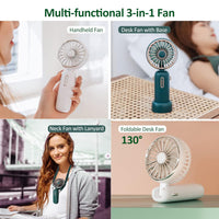 Faminnova Portable Fan - Neck Fan & Desk Fan & Hand Fan 3-in-1, 2000mAh Rechargeable Battery Operated Fan with Aromatherapy Tablet, Rotating Personal Fan with 3 Speeds for Outdoors and Indoors - White