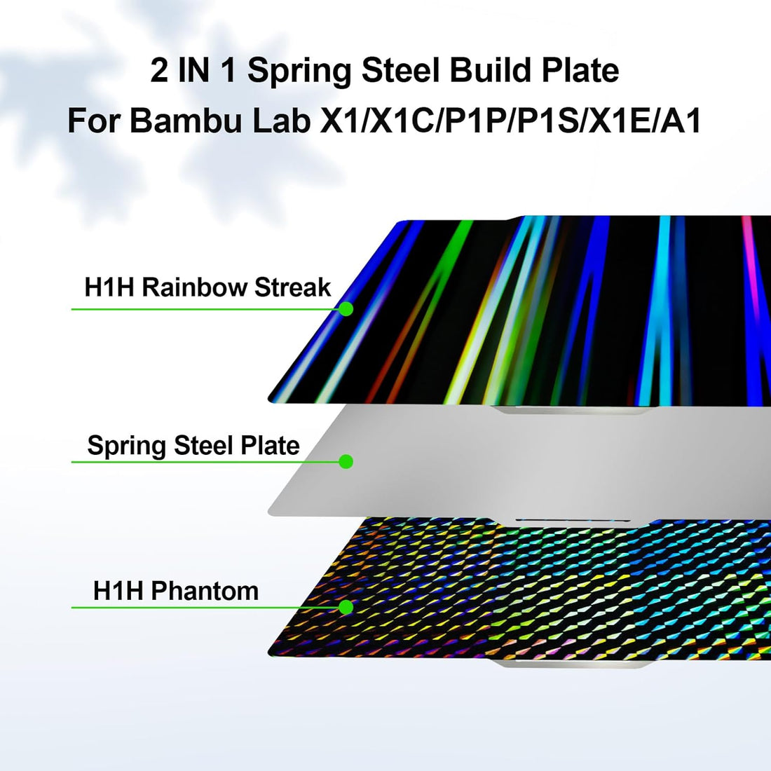 IdeaFormer Upgraded H1H Build Plate for Bambu Lab X1 X1C X1E P1P P1S A1, Rainbow Steak+Phantom H1H Spring Steel Sheet 257x257mm for Bambu Labs 3D Printers