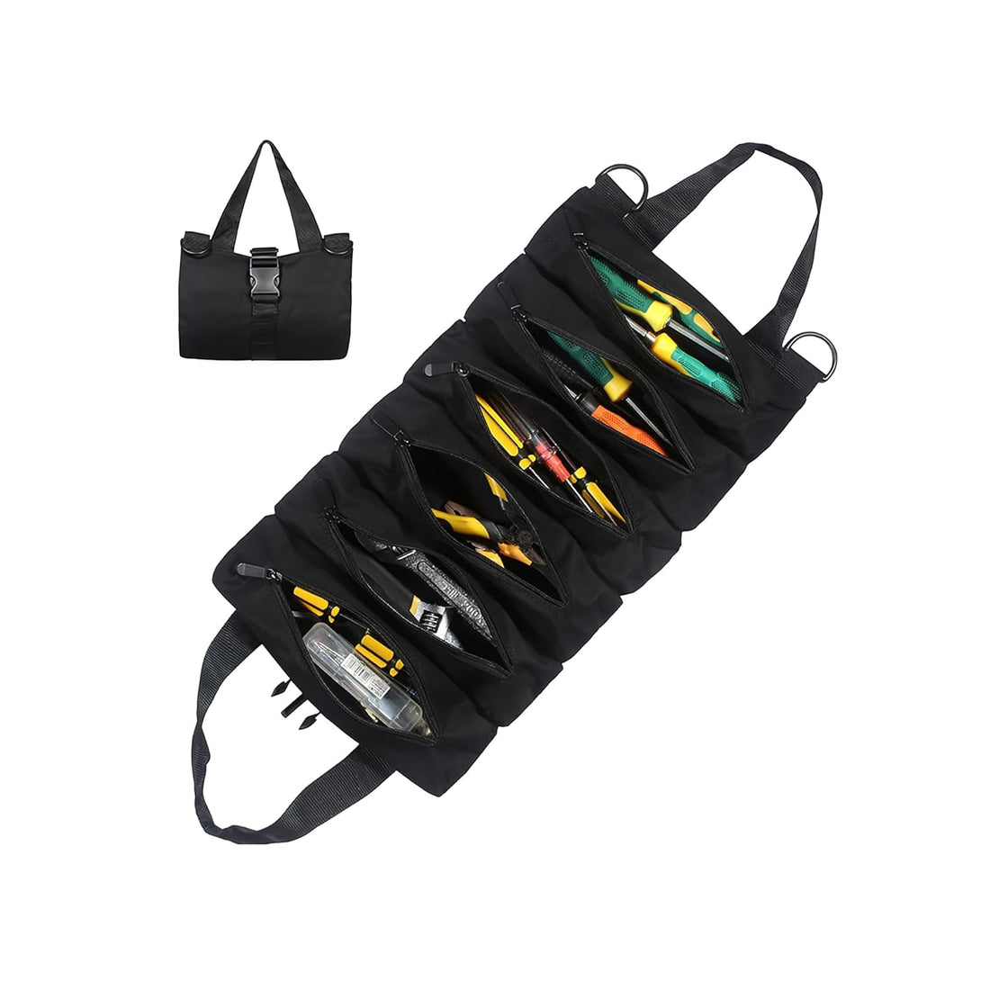 Roll Up Tool Bag Organizer - Compact and Portable Tool Pouch for Easy Storage and Transport - Ideal for tool pouch and Other Tool Bags. (Black)