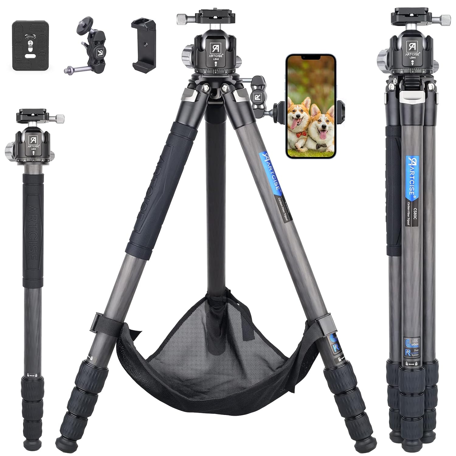 ARTCISE Stable CS80C 32.5mm Lightweight Compact Carbon Fiber Tripod with 44mm Low Profile Ball Head Kit Max Load 25 kg