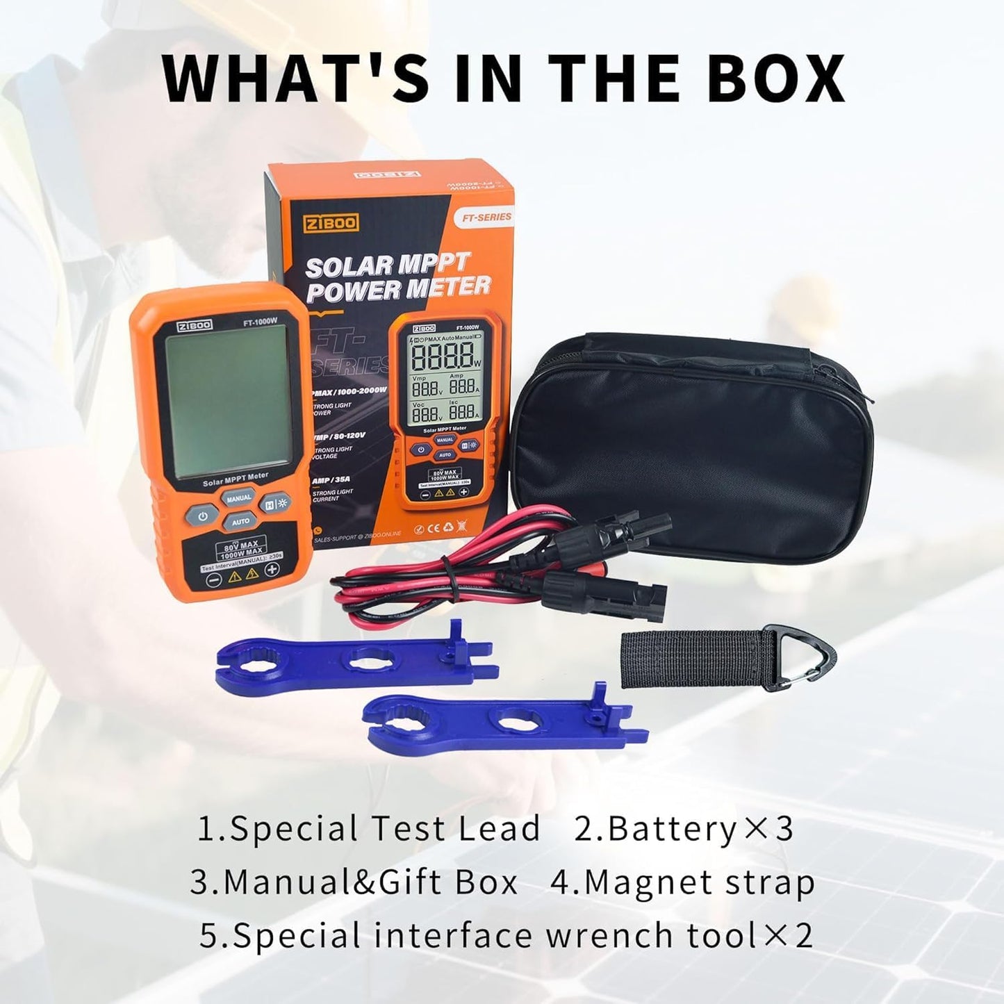 ZIBOO FT-1000W Solar Panel Tester MPPT Meter – Back View
