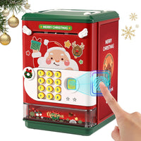 Deejoy Christmas Piggy Bank for Kids，Electronic Mini ATM Savings Machine with Personal Password & Fingerprint Unlocking，Music and Night Light，Christmas Birthday Gifts for Boys and Girls Age 3-8 Years