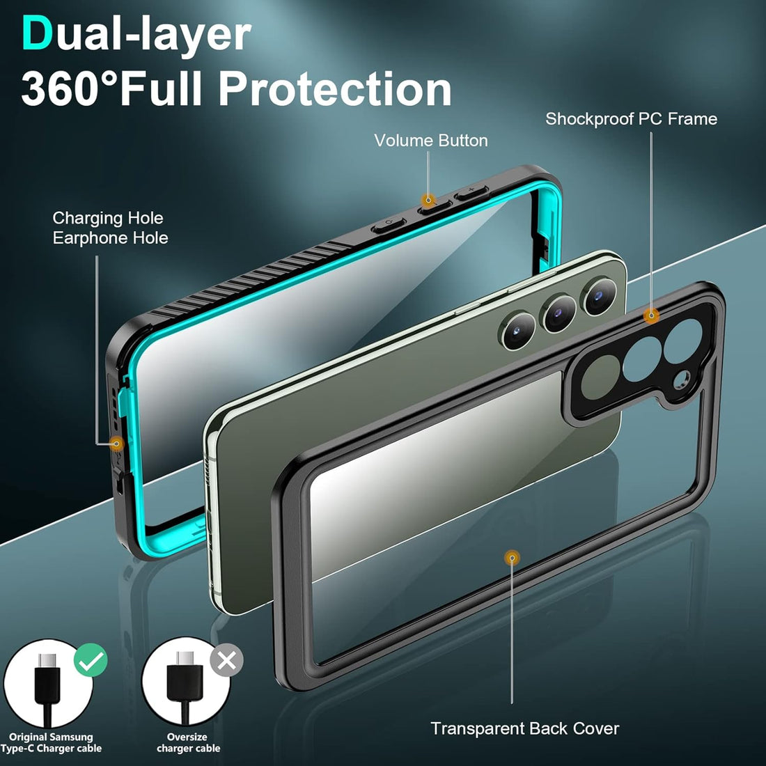 SPIDERCASE Designed for Galaxy S23 Plus Case, Waterproof Built-in Screen Protector [12FT Military Shockproof] IP68 Waterproof Full-Body Heavy Duty Anti-Scratched Rugged Case (Teal)