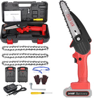 Mini Chainsaw, 6 Inch Portable Electric Chainsaw One-Handed Rechargeable Chainsaw for Tree Trimming Branch Wood Cutting Included 2 Batteries, 3 Chains and Charger