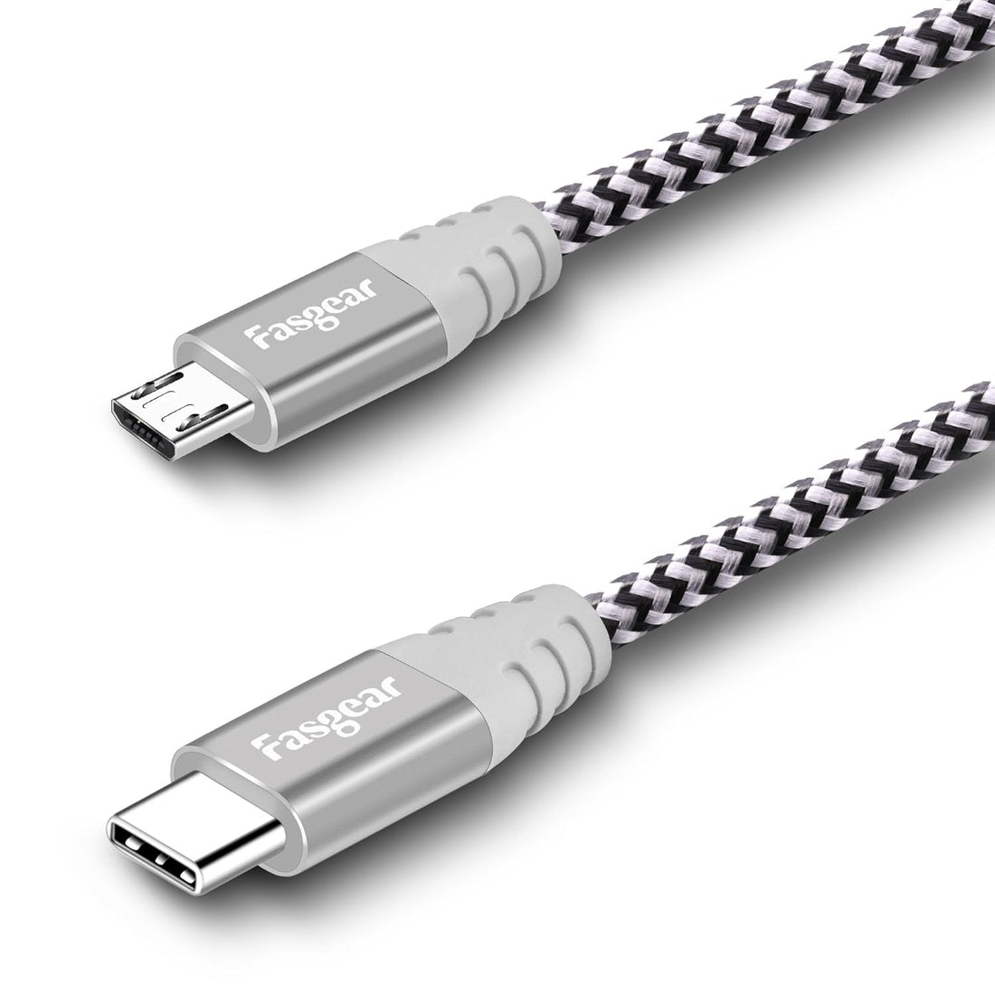 Fasgear 1 Meter Type C to Micro USB 2.0 Nylon Braided Cable (Grey)