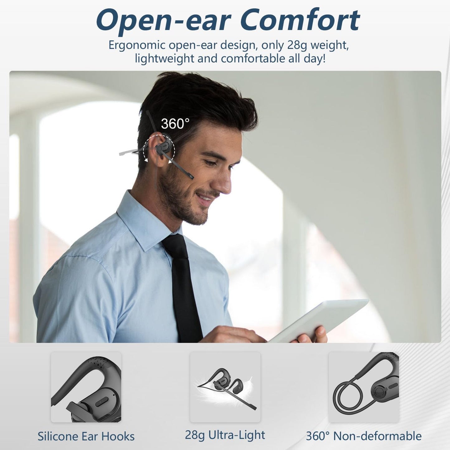 BANIGIPA Bluetooth Headset with Removable Microphone – Side View