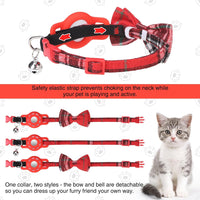 DILLYBUD Airtag Cat Collar with Bells and Bowtie - Cute Safety Elastic Band Adjustable Pet Collars with Waterproof Airtag Holder -GPS Tracker Cat Collars for Girl Boy Cats, Kitten and Puppies