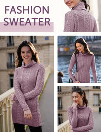 v28 Women Polo Neck Turtleneck Knit Stretchable Elasticity Long Slim Sweater (Orchid Haze, m)