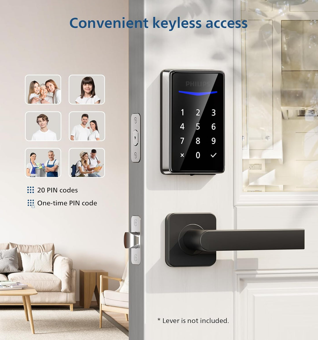 Philips Smart Lock - Keyless Entry Door Lock - Generate One-time Code via App Nonconnected - Touchscreen Keypad Deadbolt Lock - Satin Nickel