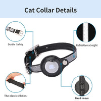 KOLACEN Reflective Leather AirTag Cat Collar, GPS Cat Collar with AirTag Adjustable Holder and Bell Compatible with Apple AirTag, Anti-Lost Cat Tracker Collar for Cats Kittens and Small Dogs (Black)