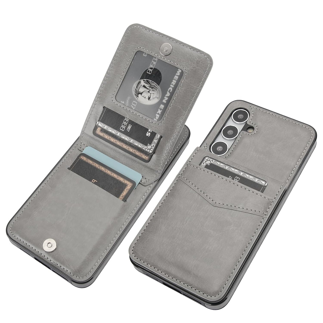 KIHUWEY for Samsung Galaxy S24 Plus Case Wallet with Credit Card Holder, Flip Premium Leather Magnetic Clasp Kickstand Heavy Duty Protective Cover for Samsung Galaxy S24 Plus 6.7" (Gray)