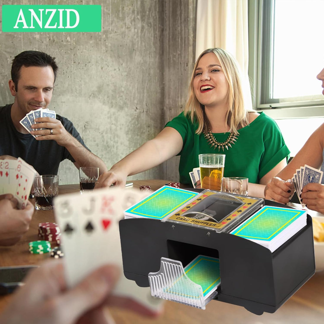Anzid Automatic Card Shuffler 2 Deck,Battery-Operated Poker Shuffler,Playing Card Shuffler for Home Card Game,Travel,Classic Poker,Blackjack,Rummy