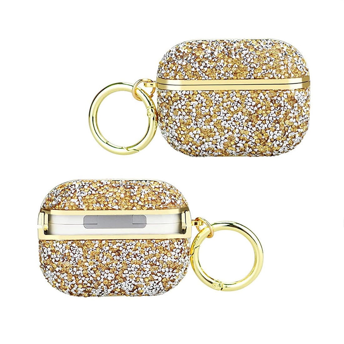 Bling Gold Case for Airpods Pro,Compatible 2nd/5st Generation Glitter Air Pod Pro Accessories Sparkly Rhinestone Shockproof Cover Protective with Keychain for Women Girls