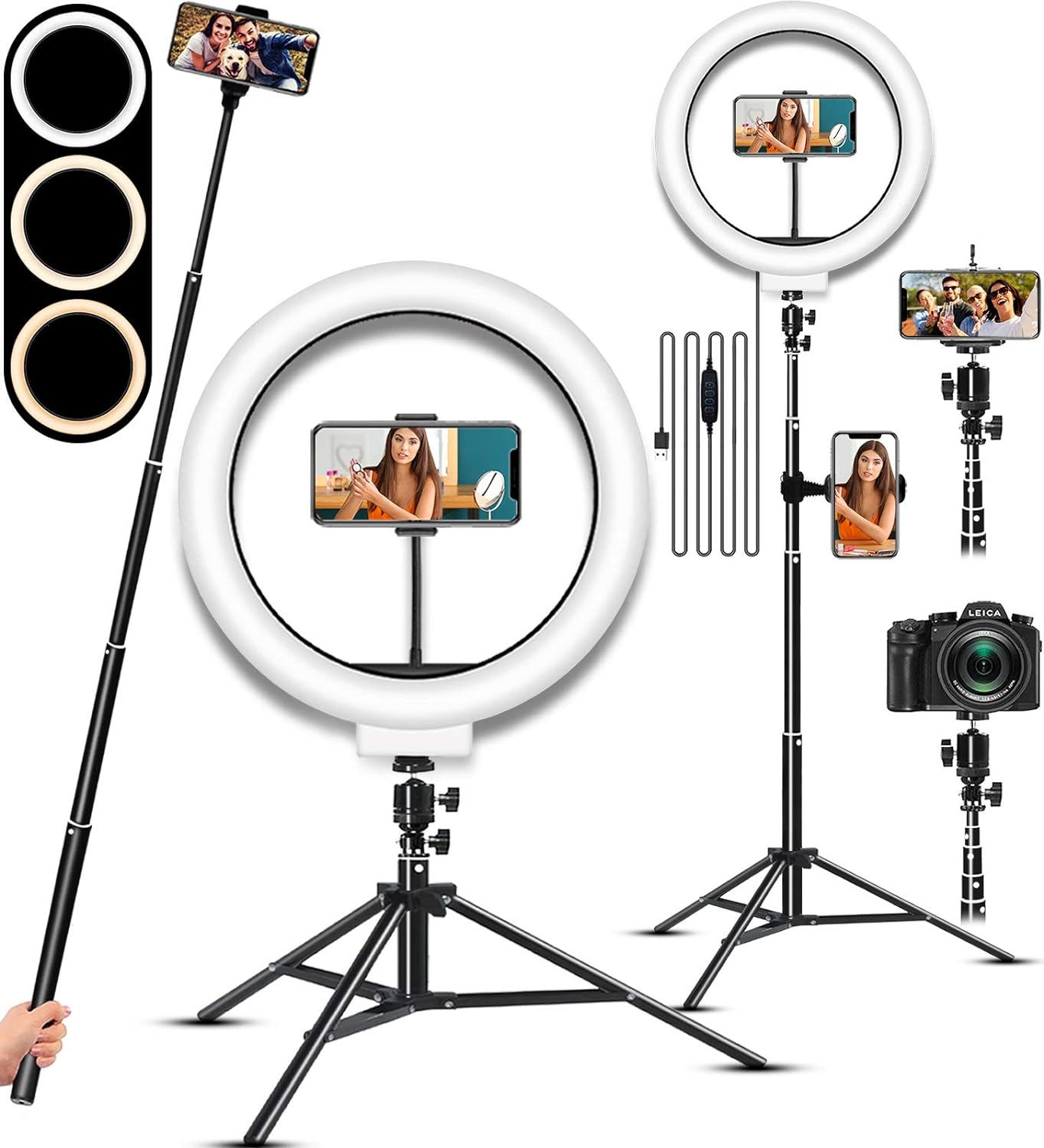 Selfie Ring Light, LED Light Ring with Stand, Circle Light for Makeup/Live Stream, Desktop Camera LED Ringlight with Tripod and Phone Holder Ring Lights for Photography/YouTube/Video Recording/Vlogs