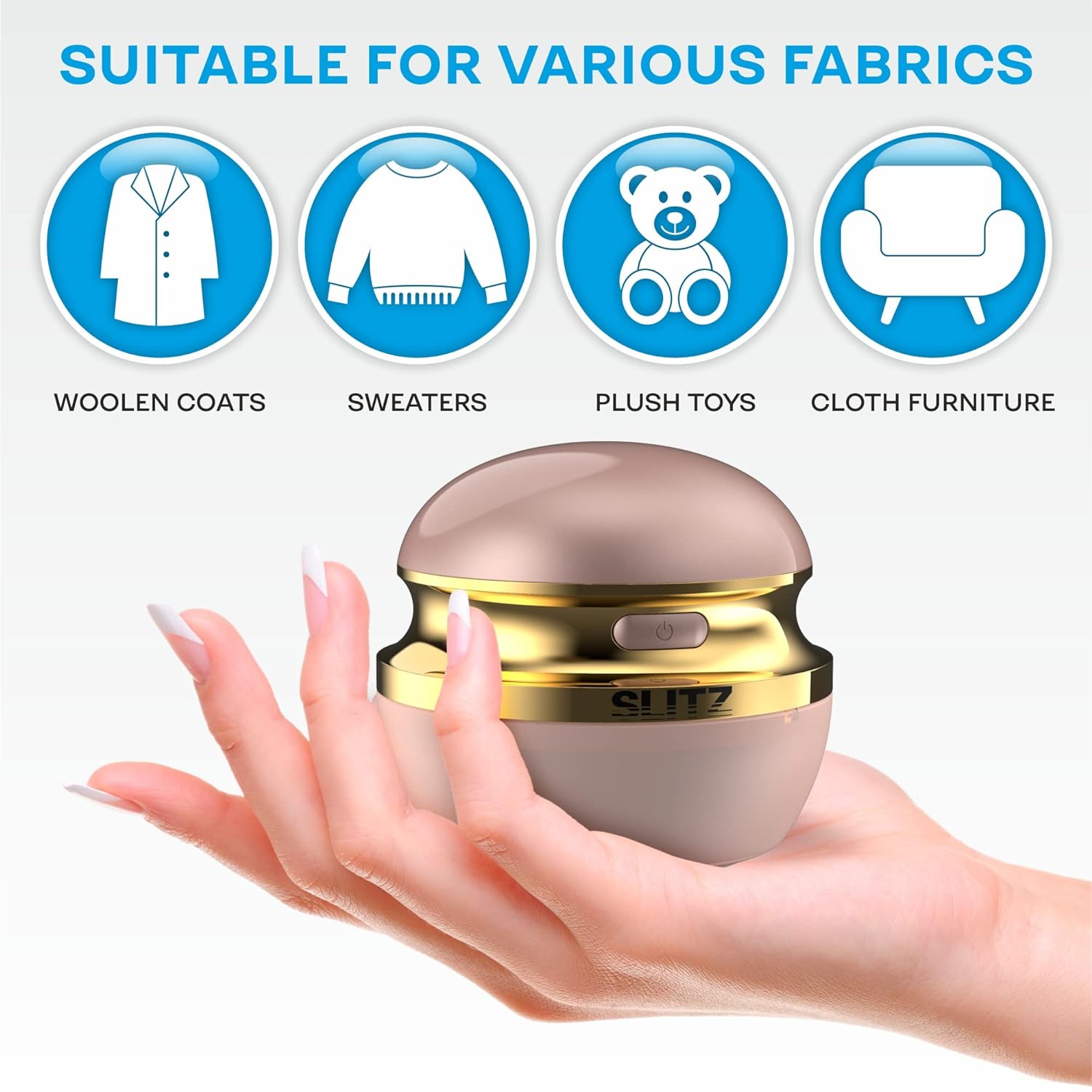 SLITZ Rechargeable Fabric Shaver - Fabric Shaver Fuzz Remover - Portable Shaving Machine for Clothes and Furniture - Sweater Defuzzer - Travel Lint Remover with Extra Blade (Rosegold)